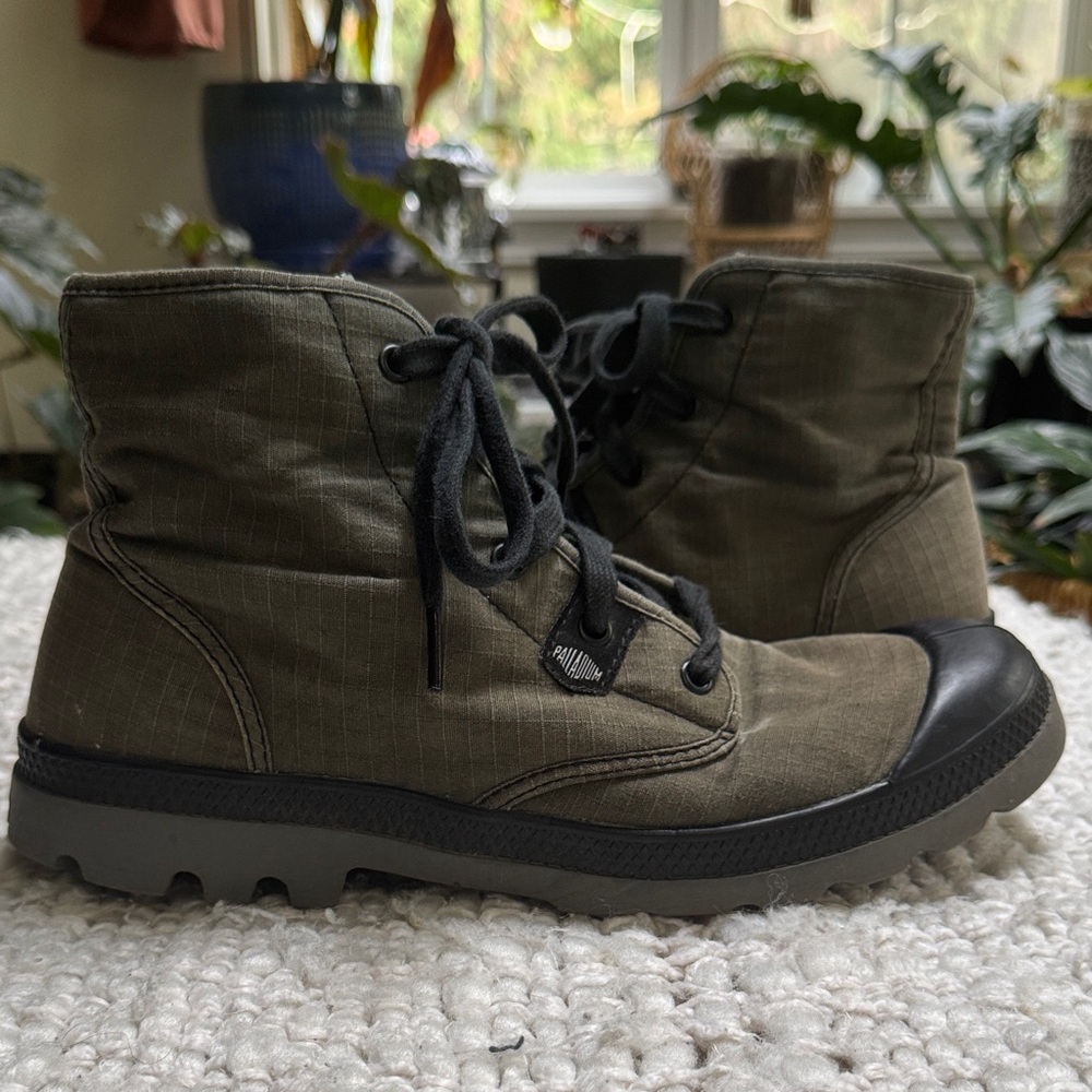 Palladium Pampa Hi Canvas Boots Olive Green Black Gorpcore Utility Combat Boots